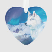 山パーソナライズされたを持つハスキー犬 オーナメント (裏面)