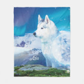 山パーソナライズされたを持つハスキー犬 フリースブランケット (正面)