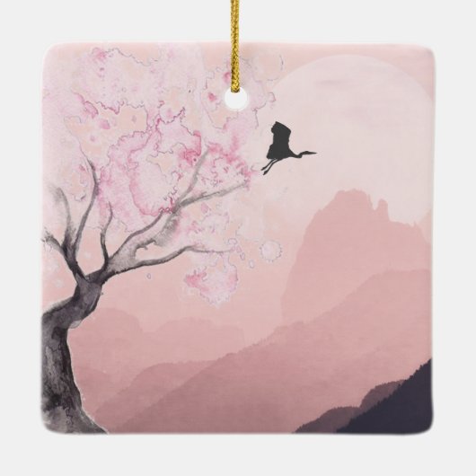 山パーソナライズされた日本の場クリスマス セラミックオーナメント (裏面)