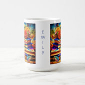 山パーソナライズされた積みヴィンテージ図書と花 コーヒーマグカップ (中央)