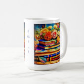 山パーソナライズされた積みヴィンテージ図書と花 コーヒーマグカップ (正面右)