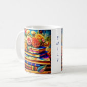 山パーソナライズされた積みヴィンテージ図書と花 コーヒーマグカップ (正面左)