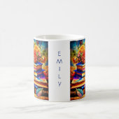 山パーソナライズされた積みヴィンテージ図書と花 コーヒーマグカップ (中央)