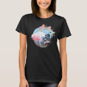 山フジジャパンお寺と桜の木 Tシャツ (正面)