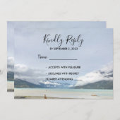 山モダン夏ビーチ結婚式RSVPカード 招待状 (正面/裏面)