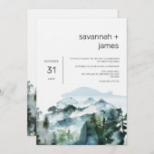 山モダン松の木ミニマル結婚リスト 招待状 (正面/裏面)