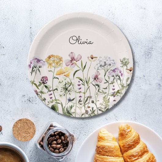 山モノグラムのカラフル花園 ペーパープレート