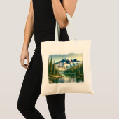 山ライニエ国立公園の水彩画 トートバッグ (正面(商品))