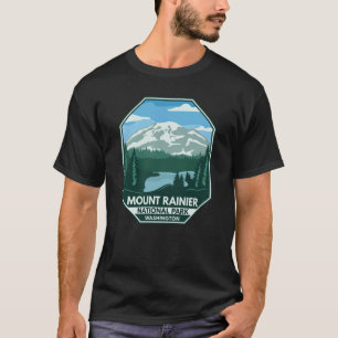 山ライニエ国立公園ミニマルレトロエンブレム Tシャツ