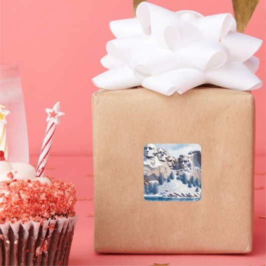 山ラッシュモアスノークリスマス スクエアシール (パーティー)