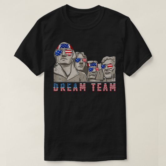 山ルシュモア7月4日おもしろい愛国主宰 Tシャツ (デザイン正面)
