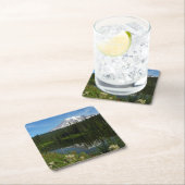 山レイニアレイクリフレクションとワイルドフラワー スクエアペーパーコースター (インサイチュ)