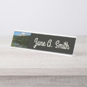 山レイニアレイクリフレクションとワイルドフラワー デスクネームプレート (正面)