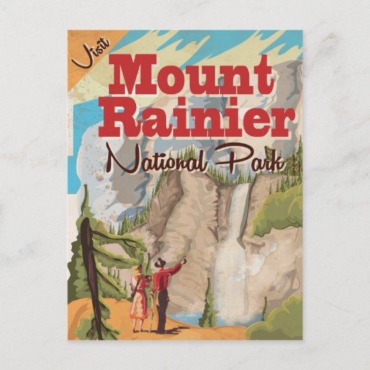 山レイニア国立公園ヴィンテージ旅行ポスター ポストカード (正面)