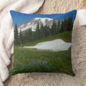 山レイニア、ワイルドフラワーと雪 クッション (ブランケット)