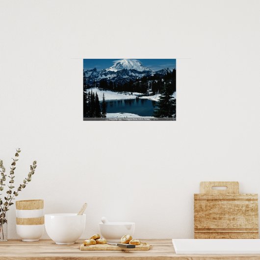 山レイニエ、ワシントン州、アメリカ冬 ポスター (キッチン)