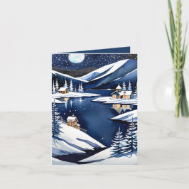 山上の湖での静かな星空のクリスマス・イブ シーズンカード