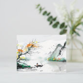 山上の湖の中国人漁師 ポストカード (スタンド正面)