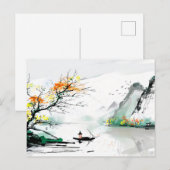 山上の湖の中国人漁師 ポストカード (正面/裏面)
