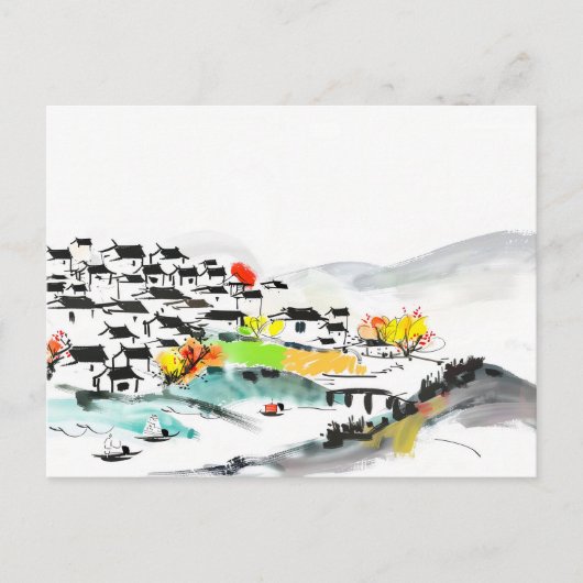 山中国の伝統的の中の村 ポストカード (正面)