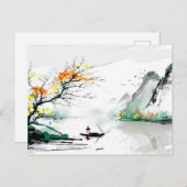 山中国の湖の漁師 ポストカード (正面/裏面)