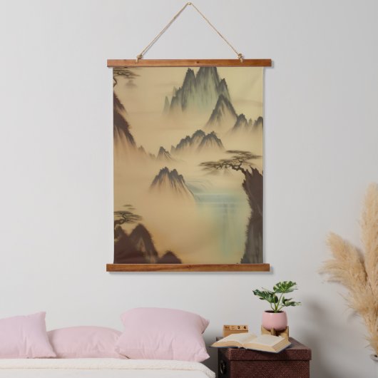 山中国の絵画と滝 吊り下げ型タペストリー (寝室)