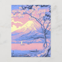 山中湖の富士山のピンクと紫のポスター