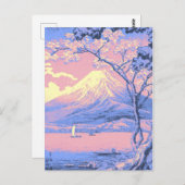 山中湖の富士山のピンクと紫のポスター ポストカード (正面/裏面)