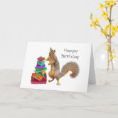 山付きリスプレゼント誕生日カード カード (黄色い花)