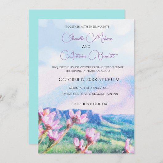山側の水カラー結婚式招待状 招待状 (正面/裏面)