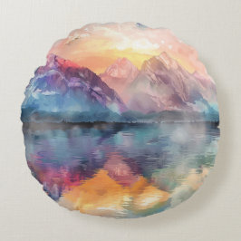 山反射:水彩丸装飾用クッション ラウンドクッション