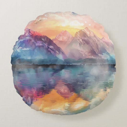 山反射:水彩丸装飾用クッション ラウンドクッション (正面)