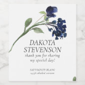 山咲き |ネイビーブルーボヘミアンフラワーズカスタム ワインラベル (シングルラベル)