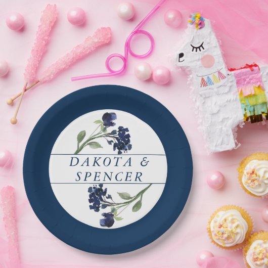 山咲き |ブルークラシックボヘミアン庭園の結婚式 ペーパープレート (パーティー)