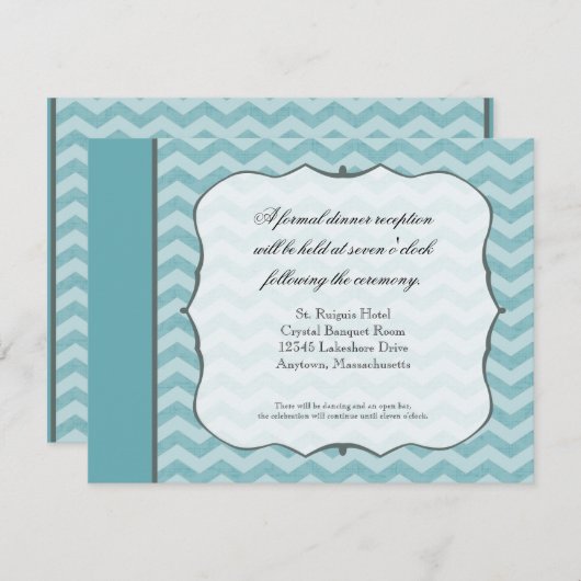 山型模様ブラケットフレームティール（緑がかった色）披露宴カード 招待状 (正面/裏面)