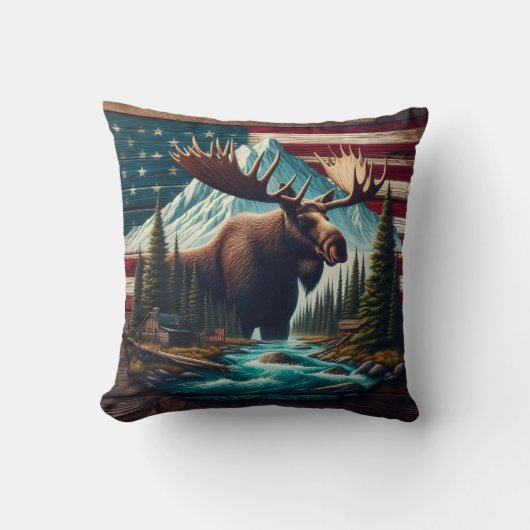 山威厳のあるとアメリカの国旗の間を歩く クッション (正面)