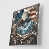 山威厳のあるとアメリカ国旗の中のワシ スクエア壁時計 (傾斜)