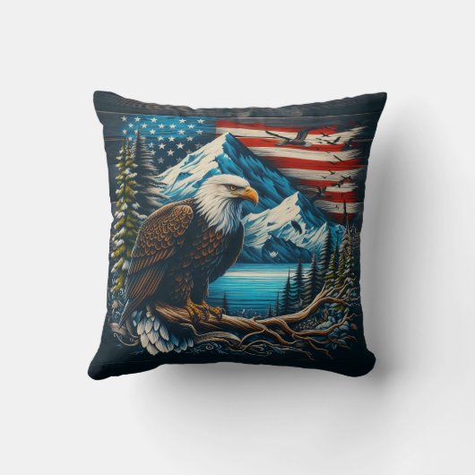 山威厳のあると旗で覆われたワシ クッション (裏面)