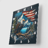 山威厳のあると旗で覆われたワシ スクエア壁時計 (傾斜)