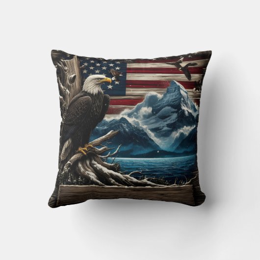 山威厳のあると旗に覆われた禿鷲 クッション (裏面)