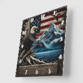 山威厳のあると旗に覆われた禿鷲 スクエア壁時計 (傾斜)