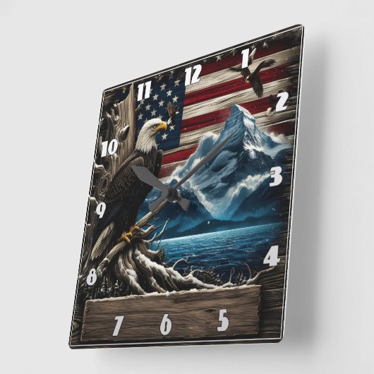 山威厳のあると旗に覆われた禿鷲 スクエア壁時計 (傾斜)
