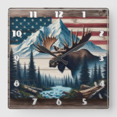 山威厳のあると旗の前でムース スクエア壁時計 (正面)