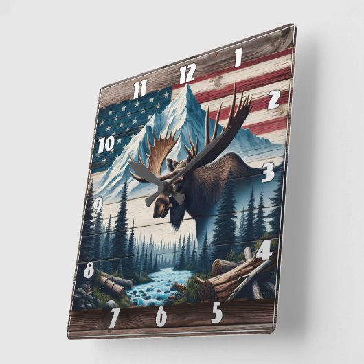 山威厳のあると旗の前でムース スクエア壁時計 (傾斜)
