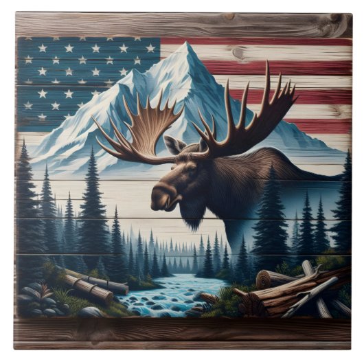 山威厳のあると旗の前でムース タイル (正面)