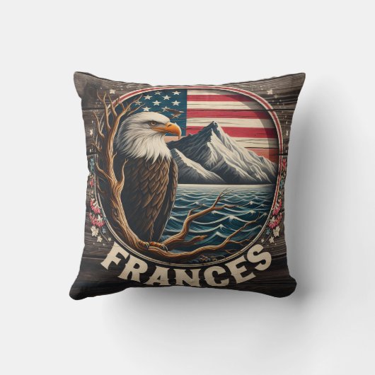 山威厳のあると旗の背景を持つワシ クッション (裏面)