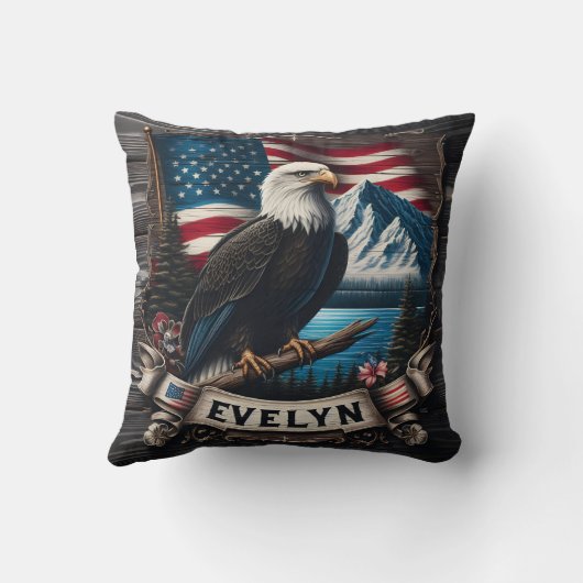 山威厳のあると旗を持つ枝にワシ クッション (裏面)