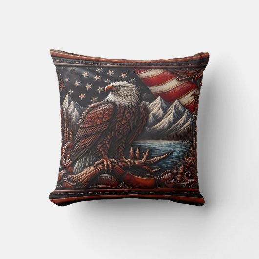 山威厳のあると旗を見下ろすワシ クッション (正面)