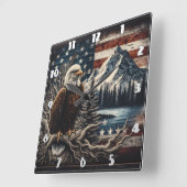 山威厳のあると日没の近くに止まったワシ スクエア壁時計 (傾斜)