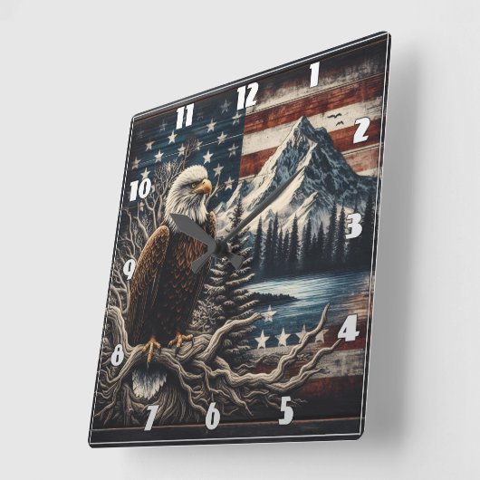 山威厳のあると日没の近くに止まったワシ スクエア壁時計 (傾斜)